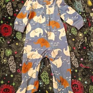 One piece, footsies, zippers, Blue with elephants, Carter's Size 6 months